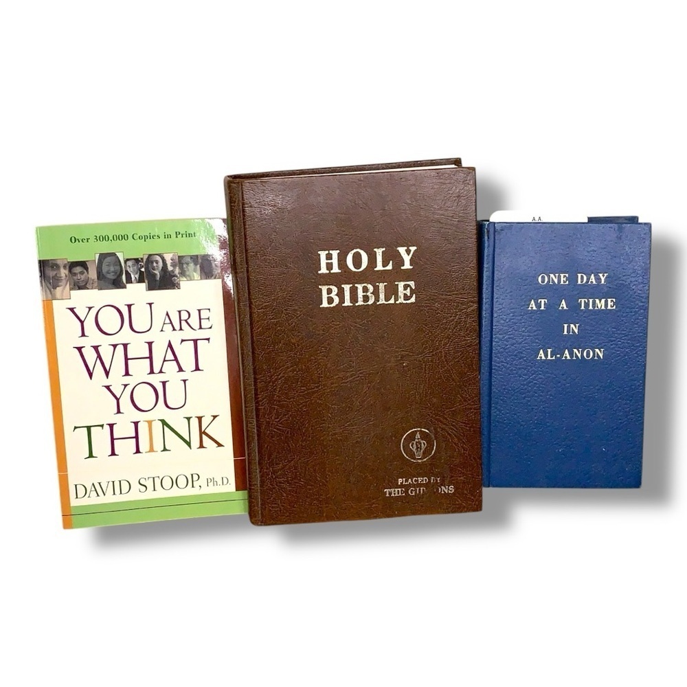 Set Of 3 Religious Books Faith Based Holy Bible Gideons Vintage Al Anon